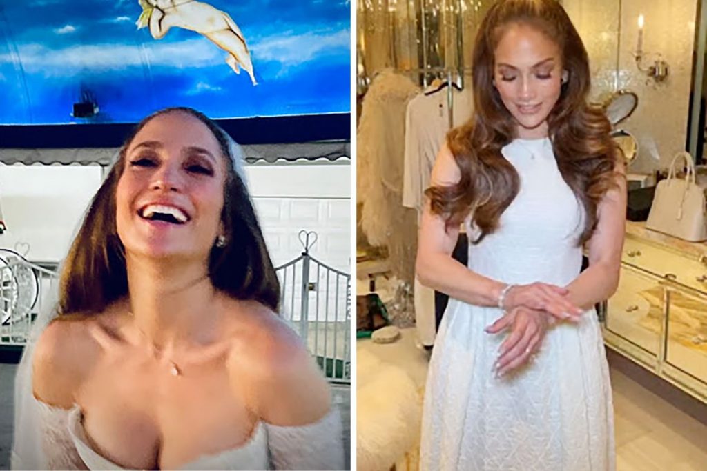 Jennifer Lopez mostra os dois vestidos que usou no casamento em Las Vegas