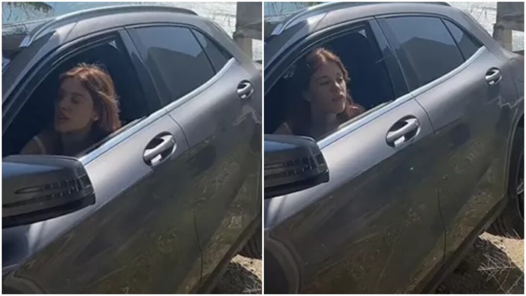 Caroline Dallarosa mostrou seu carro tombado para o lado