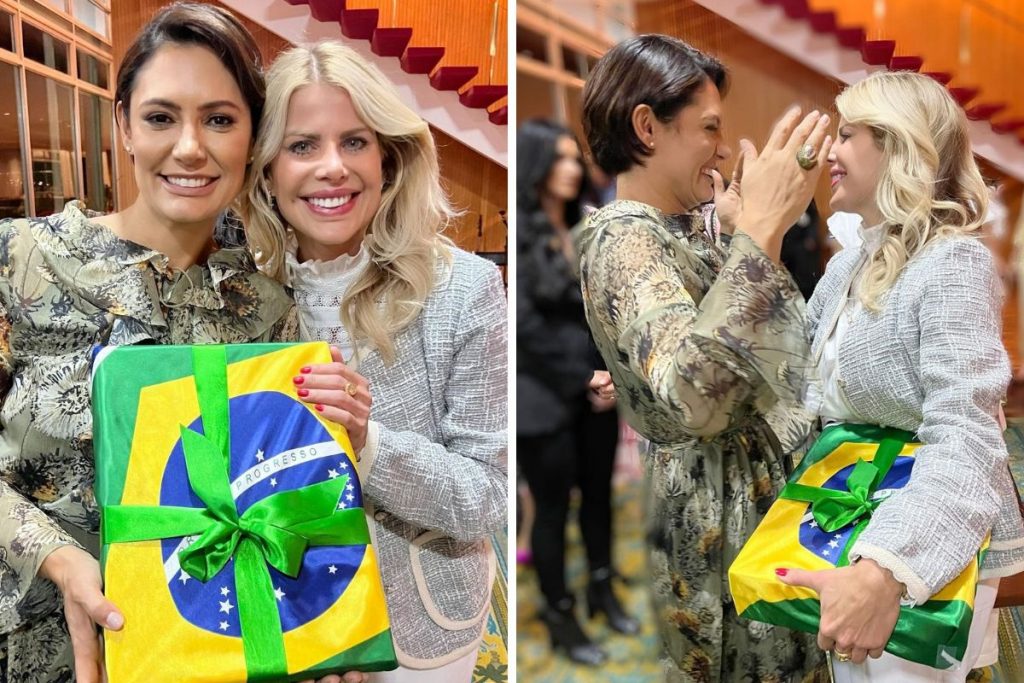 Karina Bacchi e Michelle Bolsonaro se encontram