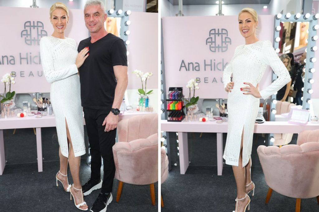 Ana Hickmann e o marido, Alexandre Correa, no stand da Beauty Fair