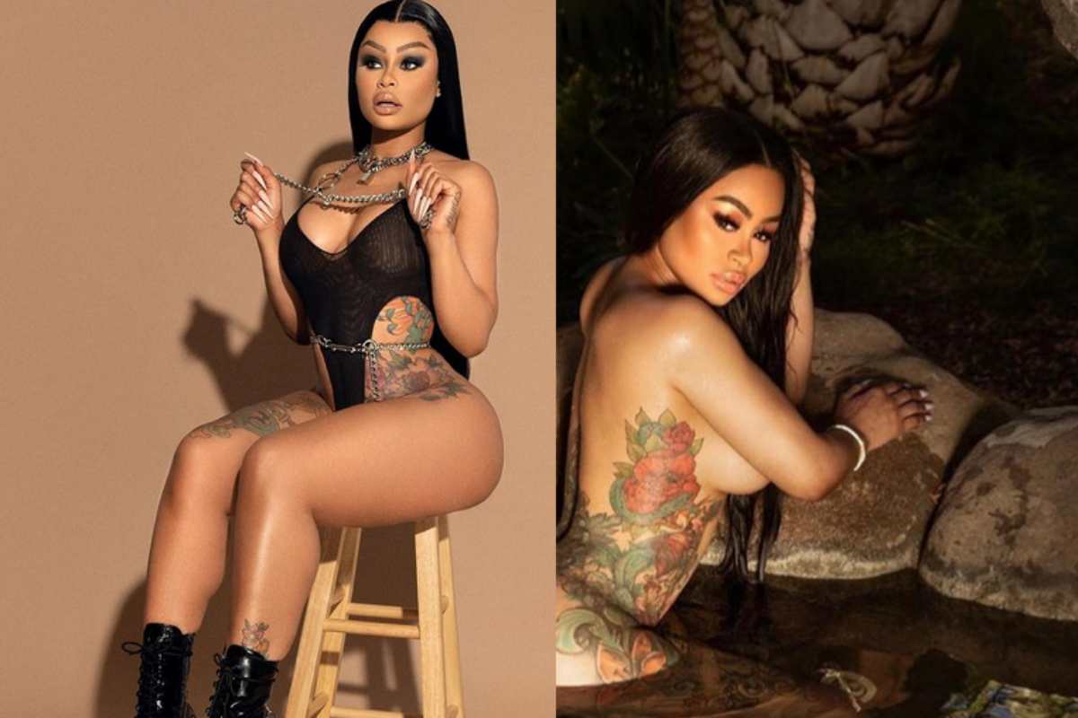 Blac Chyna, de body preto e tatuagens