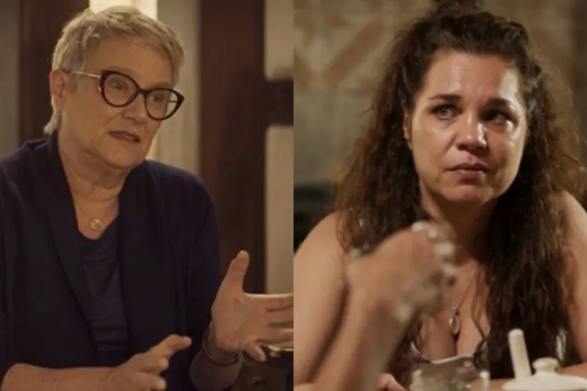 fotomontagem de mariana (selma egrei) e maria bruaca (isabel teixeira) em pantanal