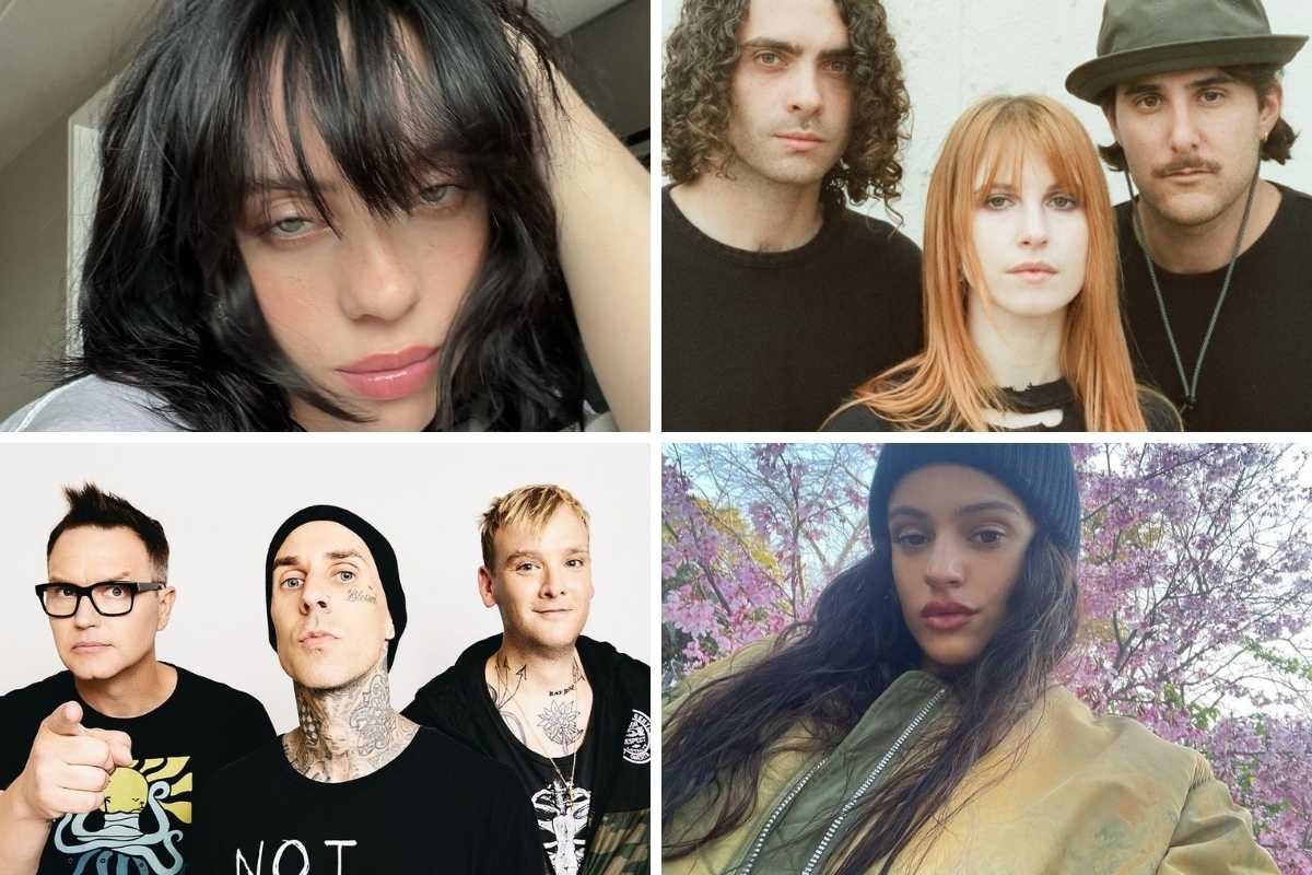 fotomontagem de billie eilish, paramore, blink-182 e rosalia