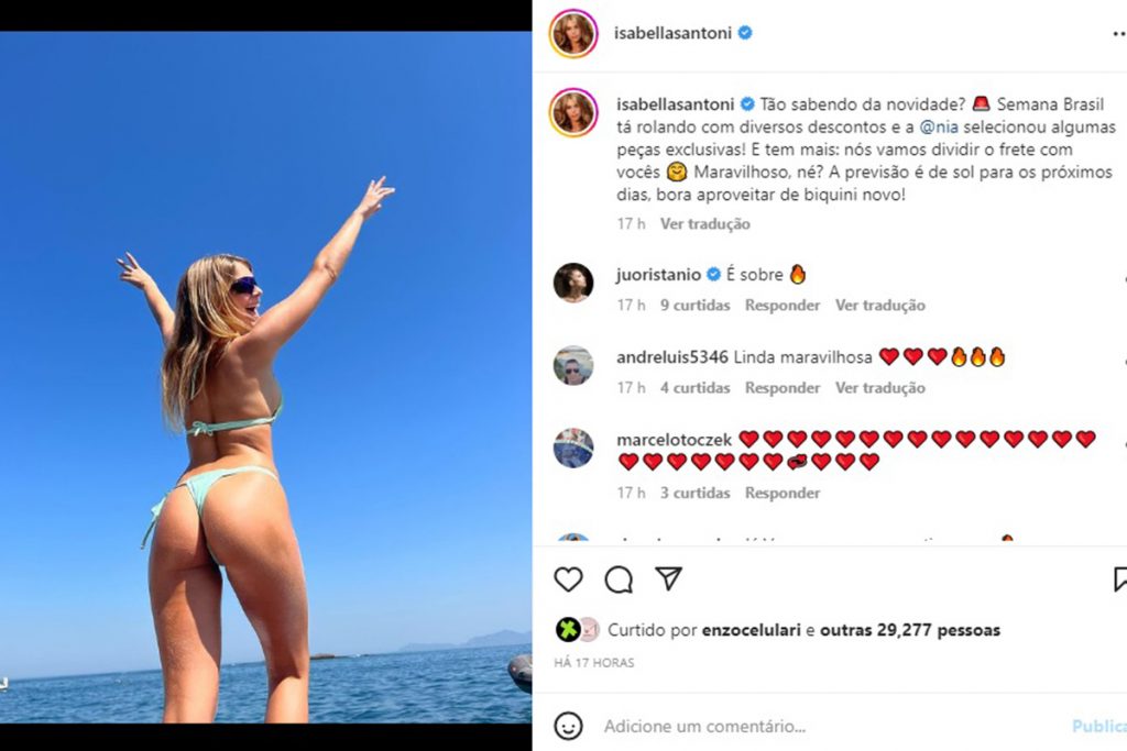 Isabella Santoni exibe boa forma de biquíni