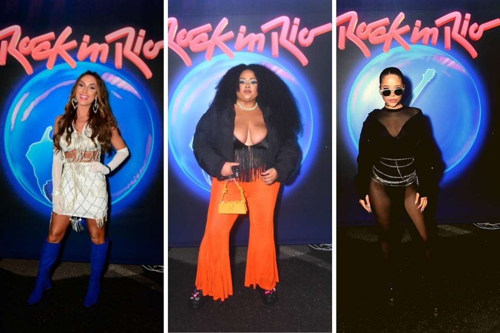 Nicole Bahls, Rizia Cerqueira e Laura Brito na última noite do Rock in Rio