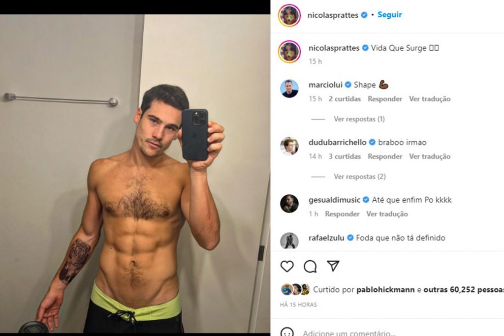 Nicolas Prattes mostra barriga definida na web