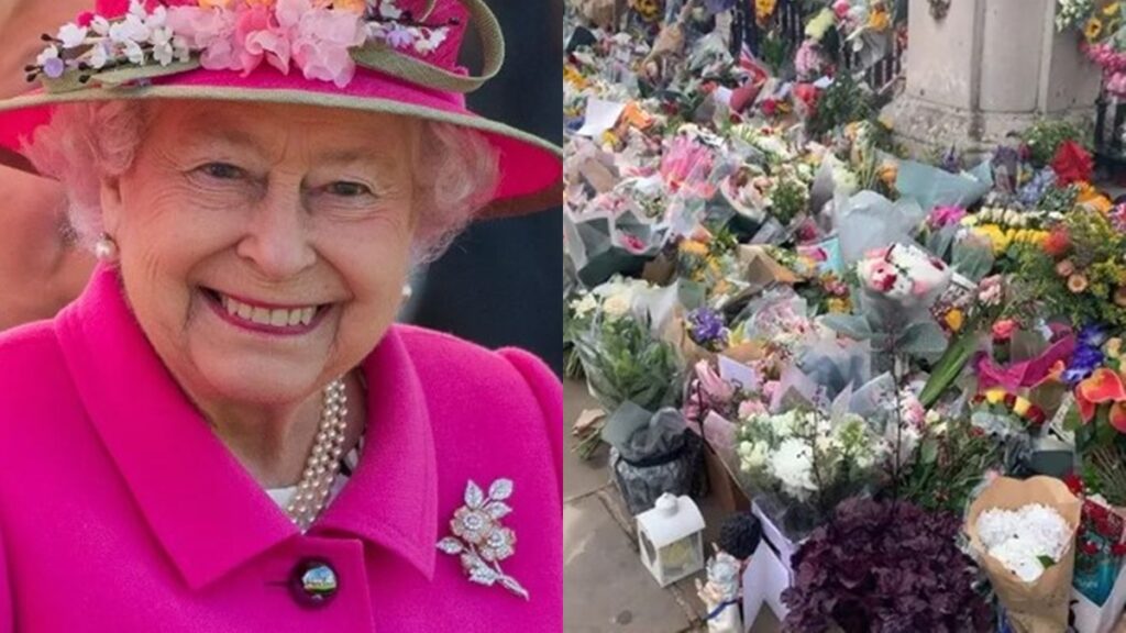 Flores, bonequinhas da rainha, balões e outros presentes são as homenagens que deixam no portão