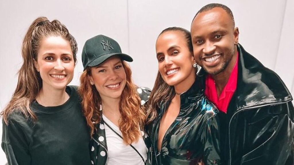 Eduarda Porto, Fernanda Souza, Carol Peixinho e Thiaguinho se encontraram no Rock in Rio