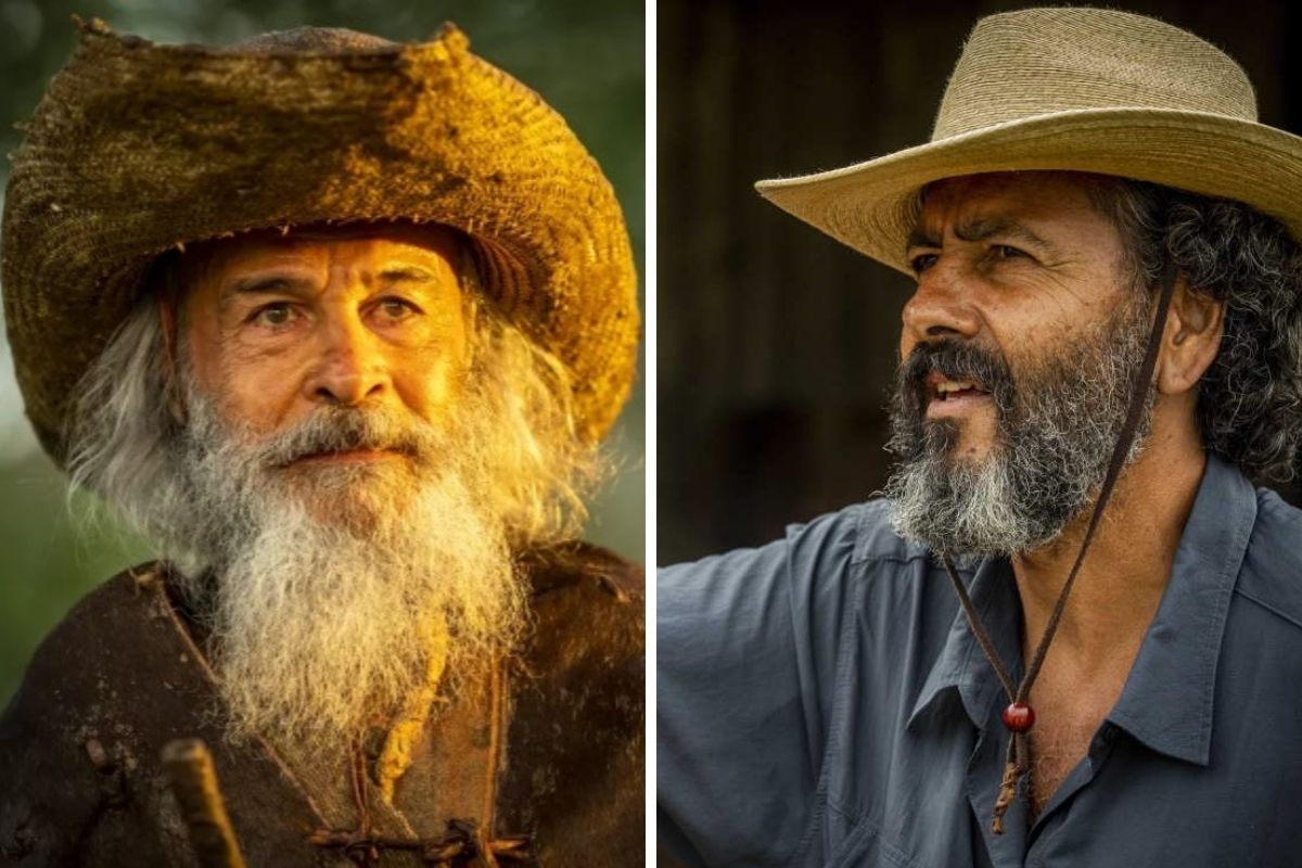 Velho do Rio (Osmar Prado) olhando para Zé Leôncio (Marcos Palmeira) em Pantanal