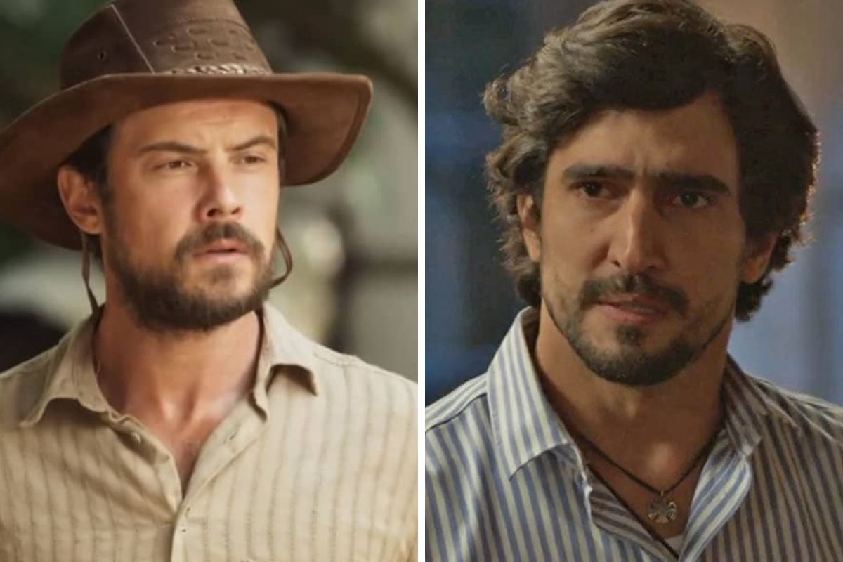 Zé Paulino (Sérgio Guizé) e Tertulinho (Renato Góes) em fotomontagem da novela Mar do Sertão