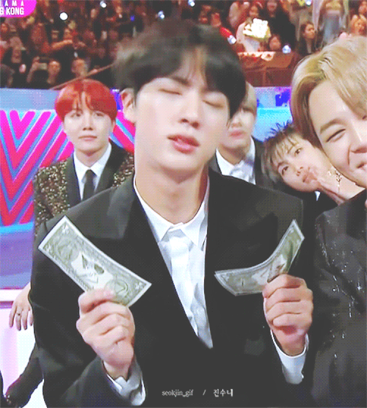 BTS Jin kissing money |  , ,