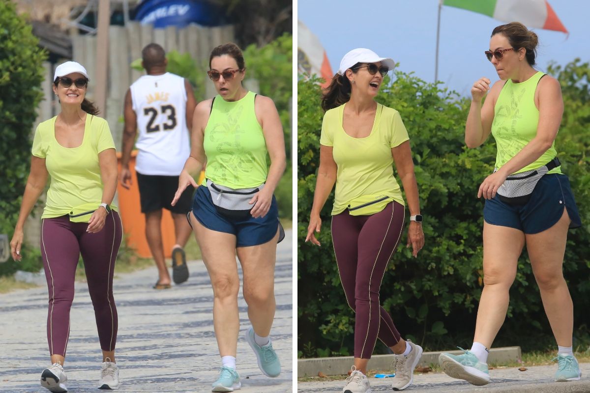 Fátima Bernardes com amiga na Barra da Tijuca