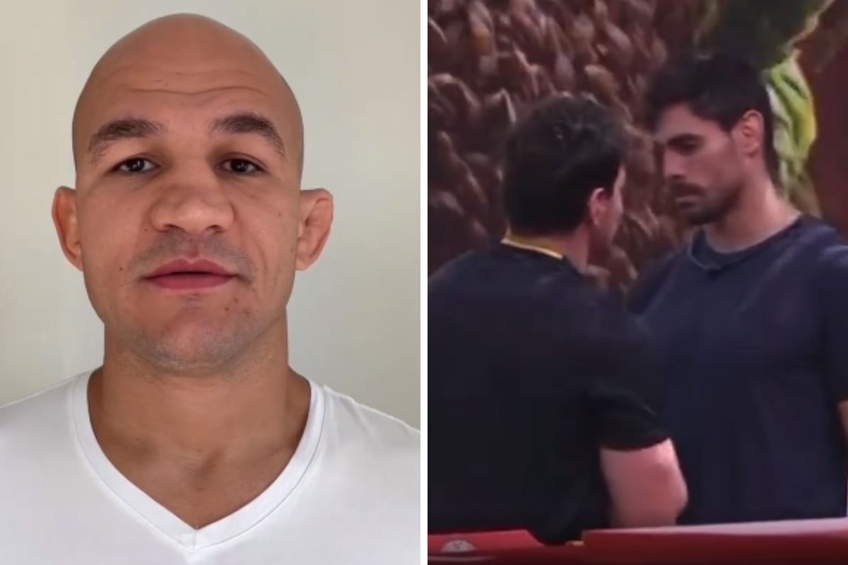 Junior Cigano ao lado de Cara de Sapato apertando a mão de Gustavo, após a Prova do Líder