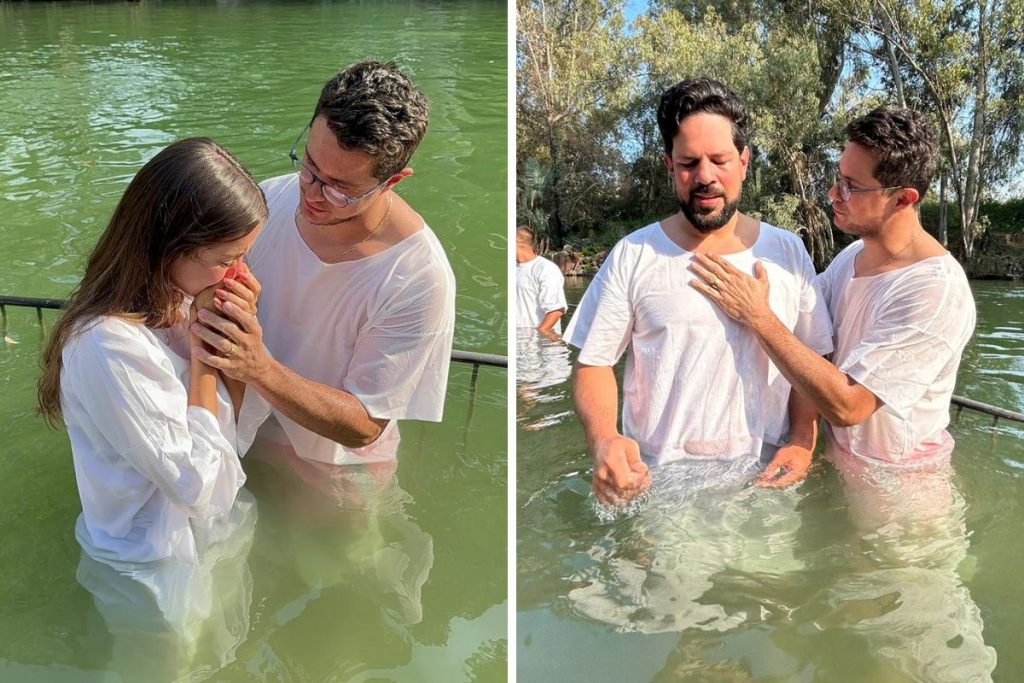 Sorocaba e Biah Rodrigues no Rio Jordão com o pastor Deive Leonardo