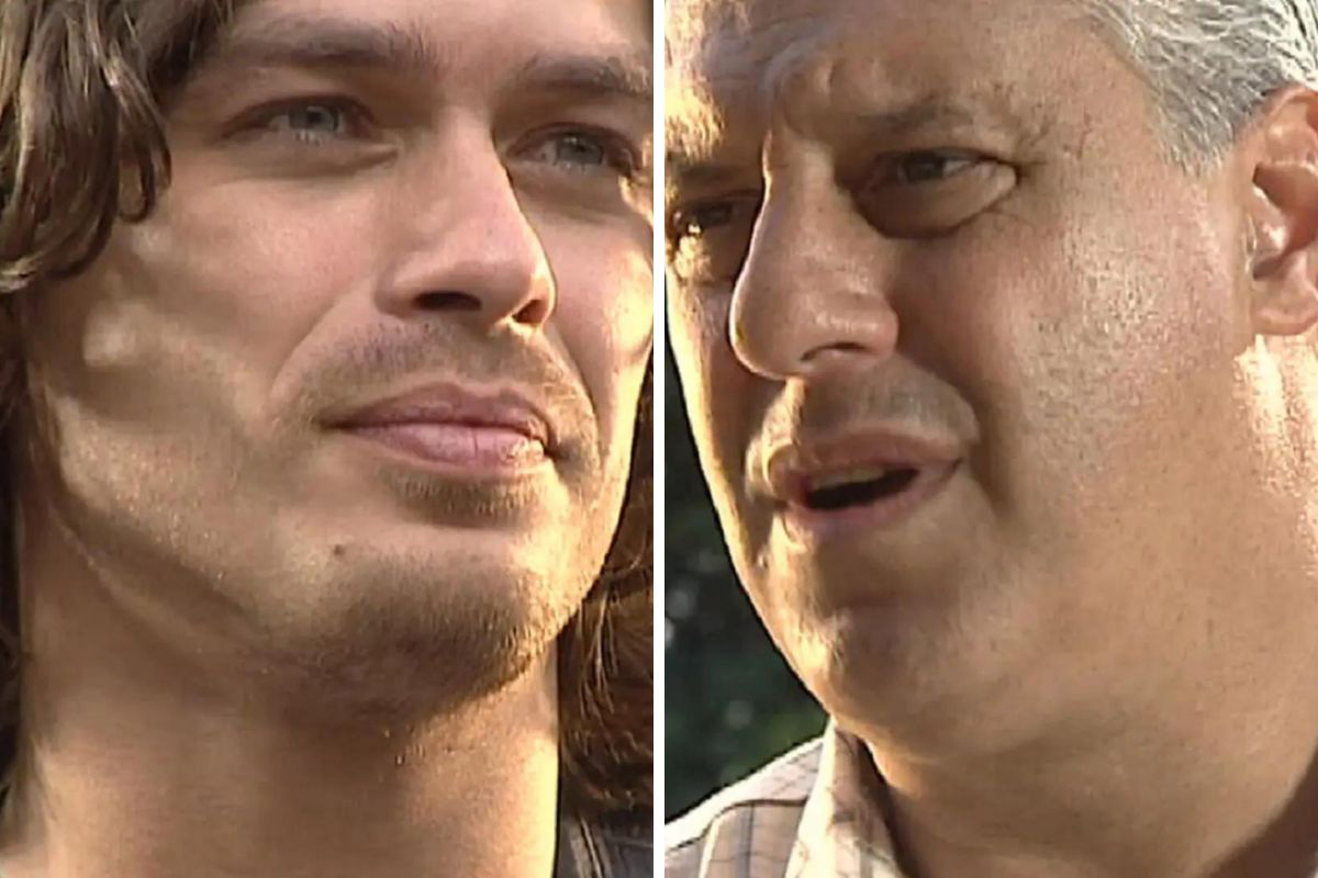 Marcos (Fábio Assunção) e Bruno (Antonio Fagundes) em O Rei do Gado