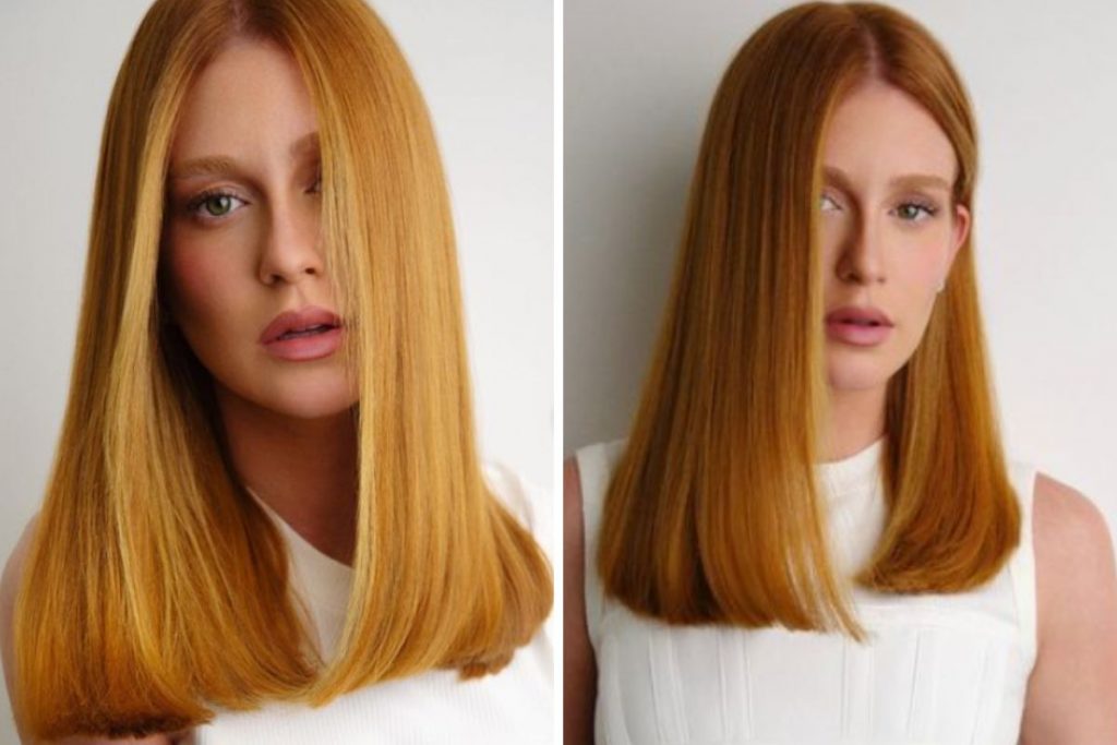 Fotomontagem com post de Marina Ruy Barbosa e novo corte de cabelo para personagem na novela Fuzuê