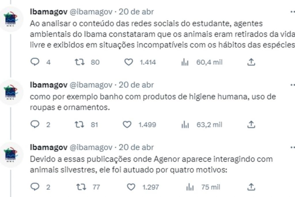 Tuites do ibama sobre caso agenor e capivara filó