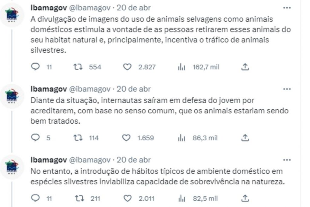 Tuites do ibama sobre caso agenor e capivara filó