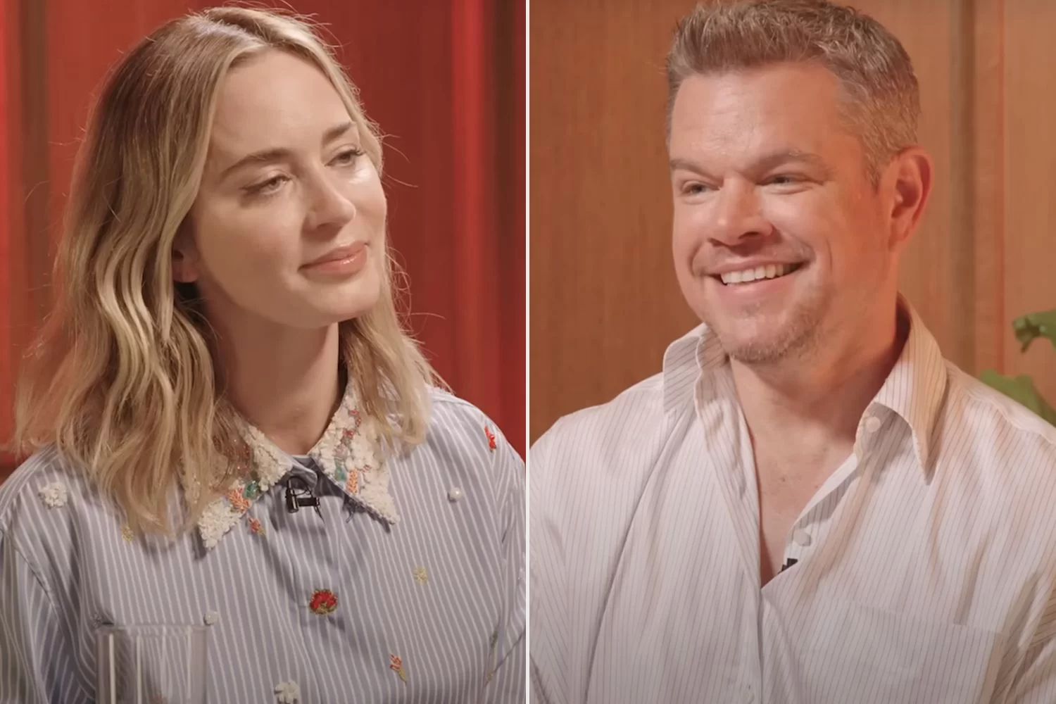 Matt Damon e Emily Blunt conversam em quadro de humor