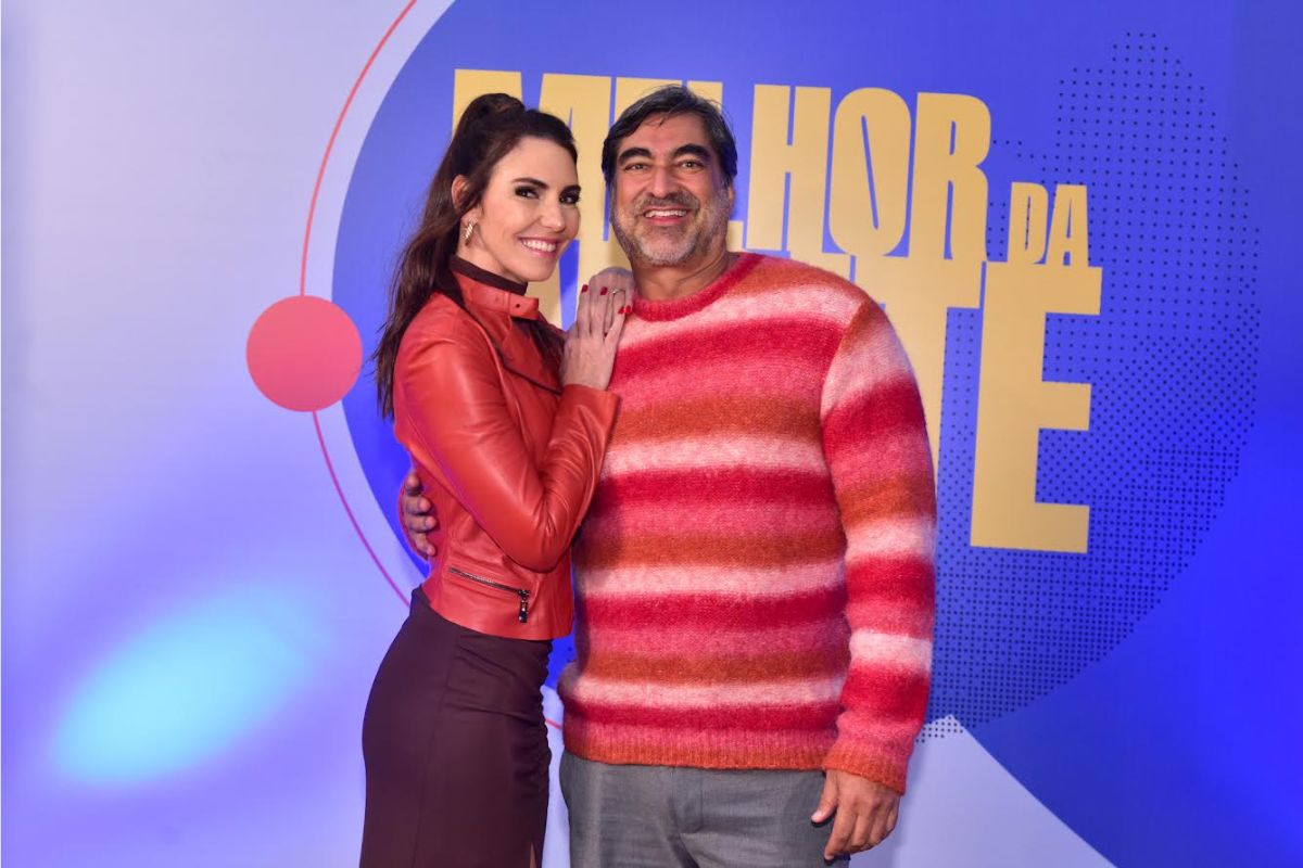 Glenda Kozlowski e Zeca Camargo na coletiva do programa Melhor da Noite