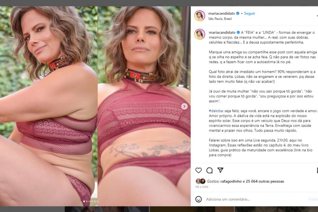 Postagem de Maria Cândida sobre o corpo