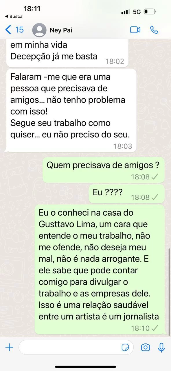 Conversa de Leo Dias e Neymar Pai sobre flagra em Neymar Jr. na balada. (Foto: Reprodução/Leodias) Lorena Bueri