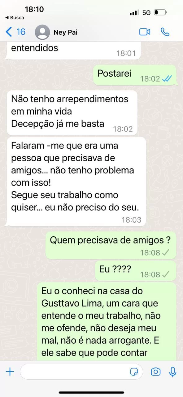 Conversa de Leo Dias e Neymar Pai sobre flagra em Neymar Jr. na balada. (Foto: Reprodução/Leodias) Lorena Bueri