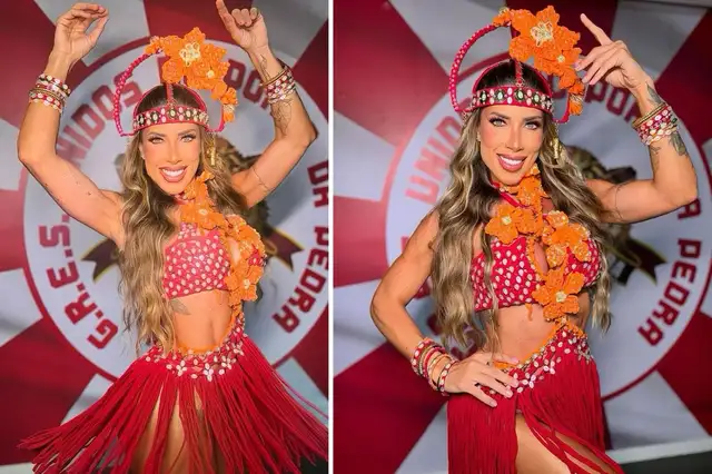 Carnaval 2024 - Tati Minerato, rainha da bateria da Poto da Pedra, de look vermelho