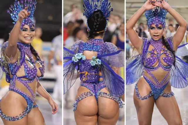 Carnaval 2024 - Lexa de biquíni estilizado roxo, com pedrarias