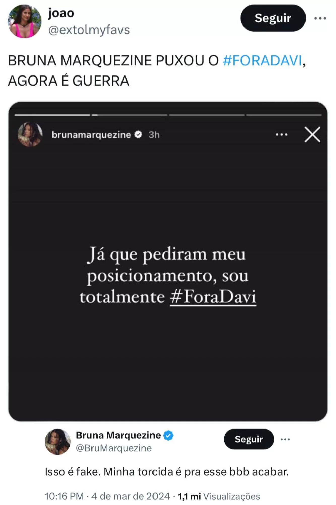 Bruna Marquezine respondendo o post