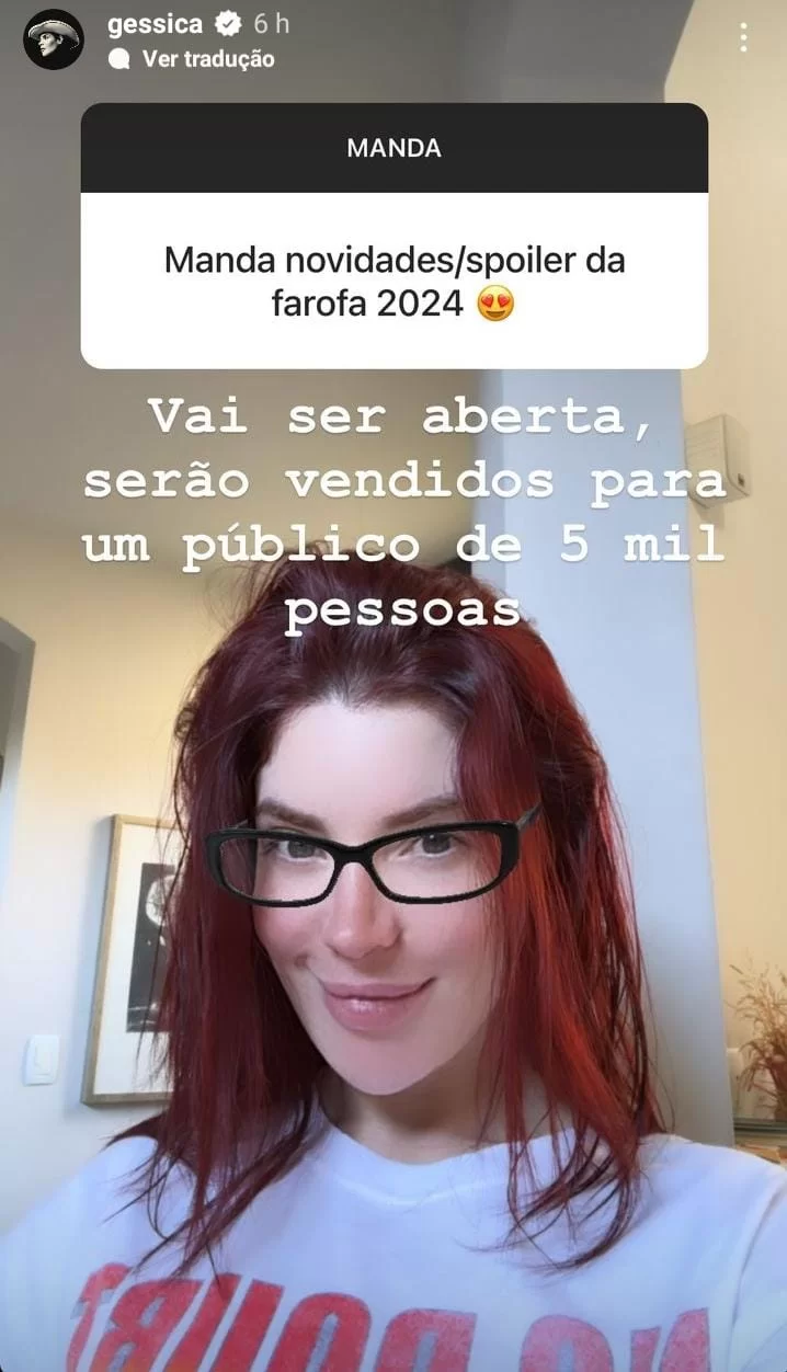 Gkay revela algumas novidades do Farofa 2024 para o público (Foto: reprodução/Instagram/@gessica) Lorena Bueri