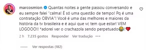 Comentário de Marcos Mion no vídeo de Eliana (Reprodução/Instagram)